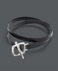 Wrap bracelets are the hottest trend of the season. With its versatile black color, this Studio Silver style is sure to complement all your favorite fashions. Bracelet features a synthetic python band that wraps twice around the wrist. Square toggle clasp crafted in sterling silver. Approximate length: 7-1/2 inches. Wrap bracelets are the hottest trend of the season. With its versatile black color, this Studio Silver style is sure to complement all your favorite fashions. Bracelet features a synthetic python band that wraps twice around the wrist. Square toggle clasp crafted in sterling silver. Approximate length: 7-1/2 inches.