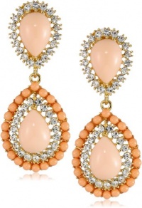 Kenneth Jay Lane Gold, Rhinestone, Angelskin Cabochon Teardrop Earrings Kenneth Jay Lane Gold, Rhinestone, Angelskin Cabochon Teardrop Earrings