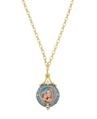Pay tribute to the Virgin Mary in this iconic pendant by Vatican. Features a gold tone mixed metal setting and oval-shaped pendant featuring Mary and child. Approximate length: 18 inches. Approximate drop: 1-1/2 inches. Pay tribute to the Virgin Mary in this iconic pendant by Vatican. Features a gold tone mixed metal setting and oval-shaped pendant featuring Mary and child. Approximate length: 18 inches. Approximate drop: 1-1/2 inches.