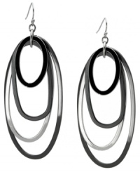 Stylishly shaped. Multiple ovals make a chic and unique statement on these dramatic drop earrings from GUESS. Crafted in a combination of hematite tone and silver tone mixed metal. Approximate drop: 2-1/4 inches. Stylishly shaped. Multiple ovals make a chic and unique statement on these dramatic drop earrings from GUESS. Crafted in a combination of hematite tone and silver tone mixed metal. Approximate drop: 2-1/4 inches.