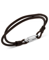It's a wrap. This trendy, yet understated, men's wrap bracelet amps up any look with a thin, doubled black leather band and stainless steel clasp. Approximate length: 8-1/4 inches. It's a wrap. This trendy, yet understated, men's wrap bracelet amps up any look with a thin, doubled black leather band and stainless steel clasp. Approximate length: 8-1/4 inches.