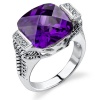 Bold Elegance: Designer Inspired Sterling Silver Rhodium Finish Cable Design Ring with Amethyst CZ