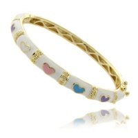 Lily Nily 18k Gold Overlay White Enamel Multi Colored Heart Design Children's Bangle Lily Nily 18k Gold Overlay White Enamel Multi Colored Heart Design Children's Bangle