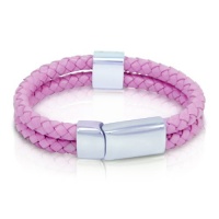 Ladies Braided Lavender Double Strand Leather Bracelet with Stainless Steel Locking Clasp 7 1/2 inches Ladies Braided Lavender Double Strand Leather Bracelet with Stainless Steel Locking Clasp 7 1/2 inches