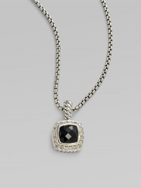 From the Petite Albion Collection. A sparkling, faceted black onyx cushion-cut square, surrounded by pavé diamonds on a chain of sterling silver. Diamonds, 0.20 tcw Black onyx Sterling silver Chain length, about 16 Pendant width, about ¼ Lobster clasp Imported From the Petite Albion Collection. A sparkling, faceted black onyx cushion-cut square, surrounded by pavé diamonds on a chain of sterling silver. Diamonds, 0.20 tcw Black onyx Sterling silver Chain length, about 16 Pendant width, about ¼ Lobster clasp Imported