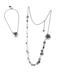 Two styles combine in one polished look. Breil's versatile necklace can be worn as a single heart-shaped sphere or as a long, charm-accented chain. Crafted in polished stainless steel. Approximate length: 14 inches + 4-inch extender. Approximate drop: 1-1/10 inches. Two styles combine in one polished look. Breil's versatile necklace can be worn as a single heart-shaped sphere or as a long, charm-accented chain. Crafted in polished stainless steel. Approximate length: 14 inches + 4-inch extender. Approximate drop: 1-1/10 inches.