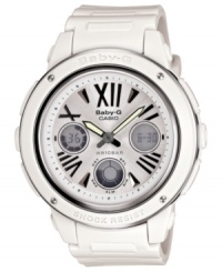 Classic accents freshen up this modern sport watch from Baby-G. Classic accents freshen up this modern sport watch from Baby-G.