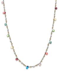 A resplendent rainbow of color. Lauren by Ralph Lauren's delicate strand necklace feature multicolored glass pearls and acrylic beads on a delicate 14k gold-plated mixed metal chain. Approximate length: 36 inches.