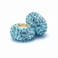 Set of 2 - Bella Fascini Aqua Blue Pave Bling Beads - Made with Authentic Swarovski Crystal Elements - Solid Sterling Silver Core Fits Perfectly on Chamilia Moress Pandora and Compatible Brands Set of 2 - Bella Fascini Aqua Blue Pave Bling Beads - Made with Authentic Swarovski Crystal Elements - Solid Sterling Silver Core Fits Perfectly on Chamilia Moress Pandora and Compatible Brands