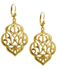 Flauntable style from the far east. T Tahari's intricate earrings draw inspiration from Moroccan culture, with a beautiful filigree pattern set in warm gold tone mixed metal. Approximate drop: 2-1/2 inches. Flauntable style from the far east. T Tahari's intricate earrings draw inspiration from Moroccan culture, with a beautiful filigree pattern set in warm gold tone mixed metal. Approximate drop: 2-1/2 inches.