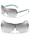 Shield sunglasses with colored temples for a playful style from Ralph by Ralph Lauren.