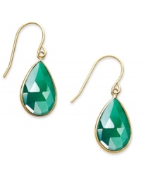 A touch of color livens any look. These stunning 10k gold earrings feature pear-cut green onyx stones (7 ct. t.w.) on french wire. Approximate drop: 1 inch. A touch of color livens any look. These stunning 10k gold earrings feature pear-cut green onyx stones (7 ct. t.w.) on french wire. Approximate drop: 1 inch.