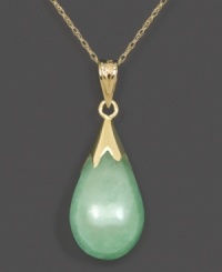 A sweet, soothing teardrop pendant is a peaceful accent to your look. In 14k gold and jade. Approximate length: 18 inches. Approximate drop: 1 inch. A sweet, soothing teardrop pendant is a peaceful accent to your look. In 14k gold and jade. Approximate length: 18 inches. Approximate drop: 1 inch.