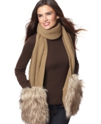 Cozy up for a long winter in style. Layer on this soft knit scarf by MICHAEL Michael Kors and let cold fingers find a home in the faux fur pockets at each end. Cozy up for a long winter in style. Layer on this soft knit scarf by MICHAEL Michael Kors and let cold fingers find a home in the faux fur pockets at each end.