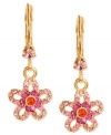 Pick these! Betsey Johnson's flower drop earrings are crafted from gold-tone mixed metal with colorful glass crystal accents adding a vibrant pop. Approximate drop: 1-1/5 inches.