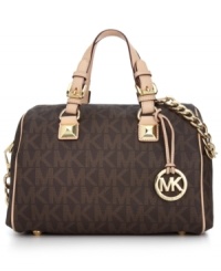 Add some signature style to your ensemble with this logo-embossed satchel from MICHAEL Michael Kors. Outfitted with the iconic MK monogram and luxe golden hardware, this posh piece is the perfect addition to your accessory wardrobe. Add some signature style to your ensemble with this logo-embossed satchel from MICHAEL Michael Kors. Outfitted with the iconic MK monogram and luxe golden hardware, this posh piece is the perfect addition to your accessory wardrobe.