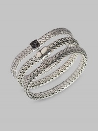 Dramatic black pavé sapphires are set in the clasp of this rich sterling silver chain. Black sapphires Sterling silver Length, about 7¾ Width, about ¼ Push-lock clasp Made in Bali Please note: Bracelets sold separately. Dramatic black pavé sapphires are set in the clasp of this rich sterling silver chain. Black sapphires Sterling silver Length, about 7¾ Width, about ¼ Push-lock clasp Made in Bali Please note: Bracelets sold separately.