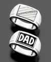 For the world's greatest Dad. This sterling silver ring has a rotating rectangular section that displays DAD on one side and sparkling diamond accents on the other.