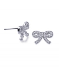 Complete the whole package. CRISLU's sparkling ribbon-shaped stud earrings add the perfect last-minute touch with a petite, cut-out design and round-cut cubic zirconias (1/2 ct. t.w.) for extra shine. Crafted in platinum over sterling silver. Approximate drop: 3/4 inch. Complete the whole package. CRISLU's sparkling ribbon-shaped stud earrings add the perfect last-minute touch with a petite, cut-out design and round-cut cubic zirconias (1/2 ct. t.w.) for extra shine. Crafted in platinum over sterling silver. Approximate drop: 3/4 inch.