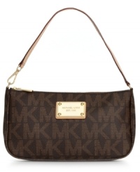Add some signature style to any ensemble with this logo pattern silhouette from MICHAEL Michael Kors. Outfitted with the iconic MK monogram and luxe golden hardware, this posh piece is the perfect addition to your accessories wardrobe. Add some signature style to any ensemble with this logo pattern silhouette from MICHAEL Michael Kors. Outfitted with the iconic MK monogram and luxe golden hardware, this posh piece is the perfect addition to your accessories wardrobe.