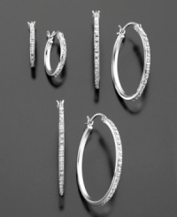 Versatile and trendy, these sterling silver diamond accent hoop earrings add glamour to every look. Hoop diameters measure approximately 1/2 inch, 3/4 inch and 1 inch. Versatile and trendy, these sterling silver diamond accent hoop earrings add glamour to every look. Hoop diameters measure approximately 1/2 inch, 3/4 inch and 1 inch.