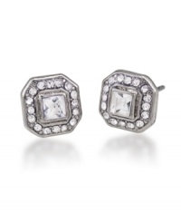 Art Deco appeal. Carolee's distinctive button earrings convey vintage inspiration. Crafted in silver tone mixed metal and embellished with sparkling glass accents, they're equally elegant for daytime or evening. Approximate diameter: 3/8 inch. Art Deco appeal. Carolee's distinctive button earrings convey vintage inspiration. Crafted in silver tone mixed metal and embellished with sparkling glass accents, they're equally elegant for daytime or evening. Approximate diameter: 3/8 inch.