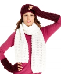 Simply chic, these textured knit gloves from Nine West feature a fingerless design that makes texting a breeze when you're out and about in chilly weather. Simply chic, these textured knit gloves from Nine West feature a fingerless design that makes texting a breeze when you're out and about in chilly weather.