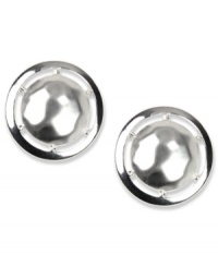 Cute as a button, these brushed earrings from Jones New York help your style come full circle. Crafted in brushed and worn silver tone mixed metal. Clip-on backing for non-pierced ears. Approximate diameter: 1 inch. Cute as a button, these brushed earrings from Jones New York help your style come full circle. Crafted in brushed and worn silver tone mixed metal. Clip-on backing for non-pierced ears. Approximate diameter: 1 inch.