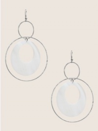 GUESS Silver-tone and Shell Hoop Earrings, SILVER