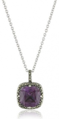 Judith Jack Marcasite and Amethyst Square Drop Pendant Necklace