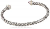 Two-Tone 14k Yellow Gold Plated and Sterling Silver Thin Twisted with Purple Stone Edged Cuff Bracelet Two-Tone 14k Yellow Gold Plated and Sterling Silver Thin Twisted with Purple Stone Edged Cuff Bracelet