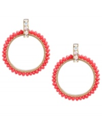 Amp up your wardrobe with a bold pop of color. Betsey Johnson's 80s-themed doorknocker earrings feature faceted red beads and crystal accents at the post. Approximate drop: 3 inches. Amp up your wardrobe with a bold pop of color. Betsey Johnson's 80s-themed doorknocker earrings feature faceted red beads and crystal accents at the post. Approximate drop: 3 inches.
