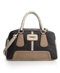 Sassy studs and modern hardware add edge to this classic satchel silhouette. Whether worn in hand or with the crossbody strap, this GUESS design will create some serious handbag envy. Sassy studs and modern hardware add edge to this classic satchel silhouette. Whether worn in hand or with the crossbody strap, this GUESS design will create some serious handbag envy.