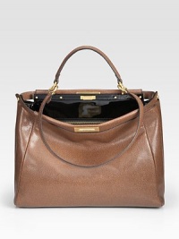 Pebbled patent leather defines this beautifully structured bag, designed with a chic frame top and dual straps for versatility.Top handle, 5 drop Detachable shoulder strap, 11½ drop Double turnlock closure Protective metal feet Two inner compartments One inside zip pocket Logo-print cotton lining 15½W X 11½H X 6D Made in Italy Pebbled patent leather defines this beautifully structured bag, designed with a chic frame top and dual straps for versatility.Top handle, 5 drop Detachable shoulder strap, 11½ drop Double turnlock closure Protective metal feet Two inner compartments One inside zip pocket Logo-print cotton lining 15½W X 11½H X 6D Made in Italy