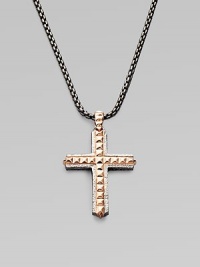From the Alchemy in the UK Collection. A bold cross pendant of sterling silver, textured, studded and finished with rose goldplatng and black rhodium-plated accents, on a chunky chain of oxidized silver.Sterling silverRose goldplated and rhodium plated accentsChain length, about 24Pendant length, about 1½Lobster claspImported From the Alchemy in the UK Collection. A bold cross pendant of sterling silver, textured, studded and finished with rose goldplatng and black rhodium-plated accents, on a chunky chain of oxidized silver.Sterling silverRose goldplated and rhodium plated accentsChain length, about 24Pendant length, about 1½Lobster claspImported