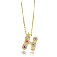 Lily Nily 18K Gold Overlay Pink Enamel Children's Initial Pendant H Lily Nily 18K Gold Overlay Pink Enamel Children's Initial Pendant H