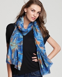 Vibrant, oversized flowers bloom across Bindya's cashmere-silk blend scarf.