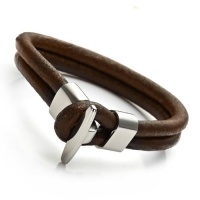 Trendy Brown Genuine Leather Steel Bracelet for Men