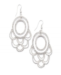 Delicate yet dazzling. A lightweight look defines these opulent oval-shaped drop earrings from Bar III. Crafted in silver tone mixed metal, they're embellished with a sparkling array of crystals. Approximate drop: 3 inches. Delicate yet dazzling. A lightweight look defines these opulent oval-shaped drop earrings from Bar III. Crafted in silver tone mixed metal, they're embellished with a sparkling array of crystals. Approximate drop: 3 inches.