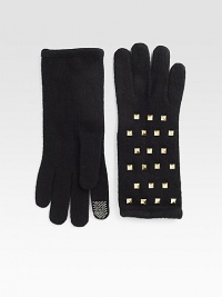 EXCLUSIVELY AT SAKS.COM. An ultra-toasty, ultra-stylish studded essential with conductive threads for easy access to touchscreen electronics.About 9 long40% polyester/28% nylon/17% wool/10% angora and 5% cashmereDry cleanImported