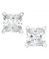 B. Brilliant Sterling Silver Earrings, Square Cubic Zirconia Studs