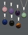 Pendants in a myriad of colors are sure to match any ensemble. This chic pendant set features a variety of drop pendants in jade, pink quartz, amethyst, onyx, purple quartz, lapis, and tiger eye (8 mm). Crafted in sterling silver. Approximate length: 18 inches. Approximate drop: 3/4 inch.