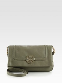 A luxurious pebbled leather style accented with a self-covered logo emblem and radiant hardware.Detachable adjustable shoulder strap, 18½-22½ dropMagnetic fold-over closureOne outside open pocketOne inside zip pocketTwo inside open pocketsCotton lining12½W X 2½H X 2DImported A luxurious pebbled leather style accented with a self-covered logo emblem and radiant hardware.Detachable adjustable shoulder strap, 18½-22½ dropMagnetic fold-over closureOne outside open pocketOne inside zip pocketTwo inside open pocketsCotton lining12½W X 2½H X 2DImported