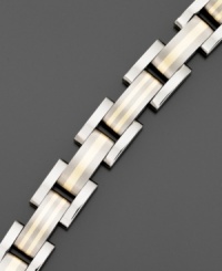 Linked to style with a fine line of two tone 14K gold in a handsome titanium bracelet. Measures 8-1/4 inches. Linked to style with a fine line of two tone 14K gold in a handsome titanium bracelet. Measures 8-1/4 inches.