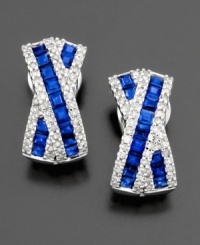 A stunning, sophisticated style. Princess-cut sapphires (1-3/4 ct. t.w.) are lined with round-cut diamonds (1/2 ct. t.w.) on beautiful 14k white gold earrings. Length measures approximately 1/2 inch. A stunning, sophisticated style. Princess-cut sapphires (1-3/4 ct. t.w.) are lined with round-cut diamonds (1/2 ct. t.w.) on beautiful 14k white gold earrings. Length measures approximately 1/2 inch.