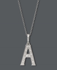 Spell it out in sparkle! This personalized initial charm necklace makes the perfect gift for Abby or Anna. Features sparkling, round-cut diamond accents. Setting and chain crafted in 14k white gold. Approximate length: 18 inches. Approximate drop: 1/2 inch. Spell it out in sparkle! This personalized initial charm necklace makes the perfect gift for Abby or Anna. Features sparkling, round-cut diamond accents. Setting and chain crafted in 14k white gold. Approximate length: 18 inches. Approximate drop: 1/2 inch.