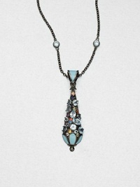 A colorful pendant encrusted with faceted multi-colored sapphires and blue topaz stones accented with bright enamel on a blue topaz station necklace on a rhodium-plated sterling silver link chain. Blue topazMulti-colored sapphiresEnamelRhodium-plated sterling silverLength, about 16Pendant size, about 2Lobster claspImported A colorful pendant encrusted with faceted multi-colored sapphires and blue topaz stones accented with bright enamel on a blue topaz station necklace on a rhodium-plated sterling silver link chain. Blue topazMulti-colored sapphiresEnamelRhodium-plated sterling silverLength, about 16Pendant size, about 2Lobster claspImported