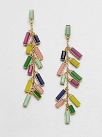 Sparking baguette stones in two sizes on a link chain. Glass stones12k goldplatingDrop, about 3.25Post backImported Sparking baguette stones in two sizes on a link chain. Glass stones12k goldplatingDrop, about 3.25Post backImported