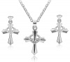 18K Gold Plated Swarovski Elements Crystal Cross Necklace Earrings 3-Piece Set-CN3362