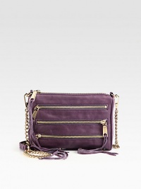 A versatile chain strap tops this downtown-ready bag with edgy exposed zippers. Detachable convertible chain and leather shoulder strap, 14 or 22 dropTop zip closureProtective metal feetThree decorative front zippersCotton lining9W X 6H X 2DImported Please note: hardware may vary. A versatile chain strap tops this downtown-ready bag with edgy exposed zippers. Detachable convertible chain and leather shoulder strap, 14 or 22 dropTop zip closureProtective metal feetThree decorative front zippersCotton lining9W X 6H X 2DImported Please note: hardware may vary.